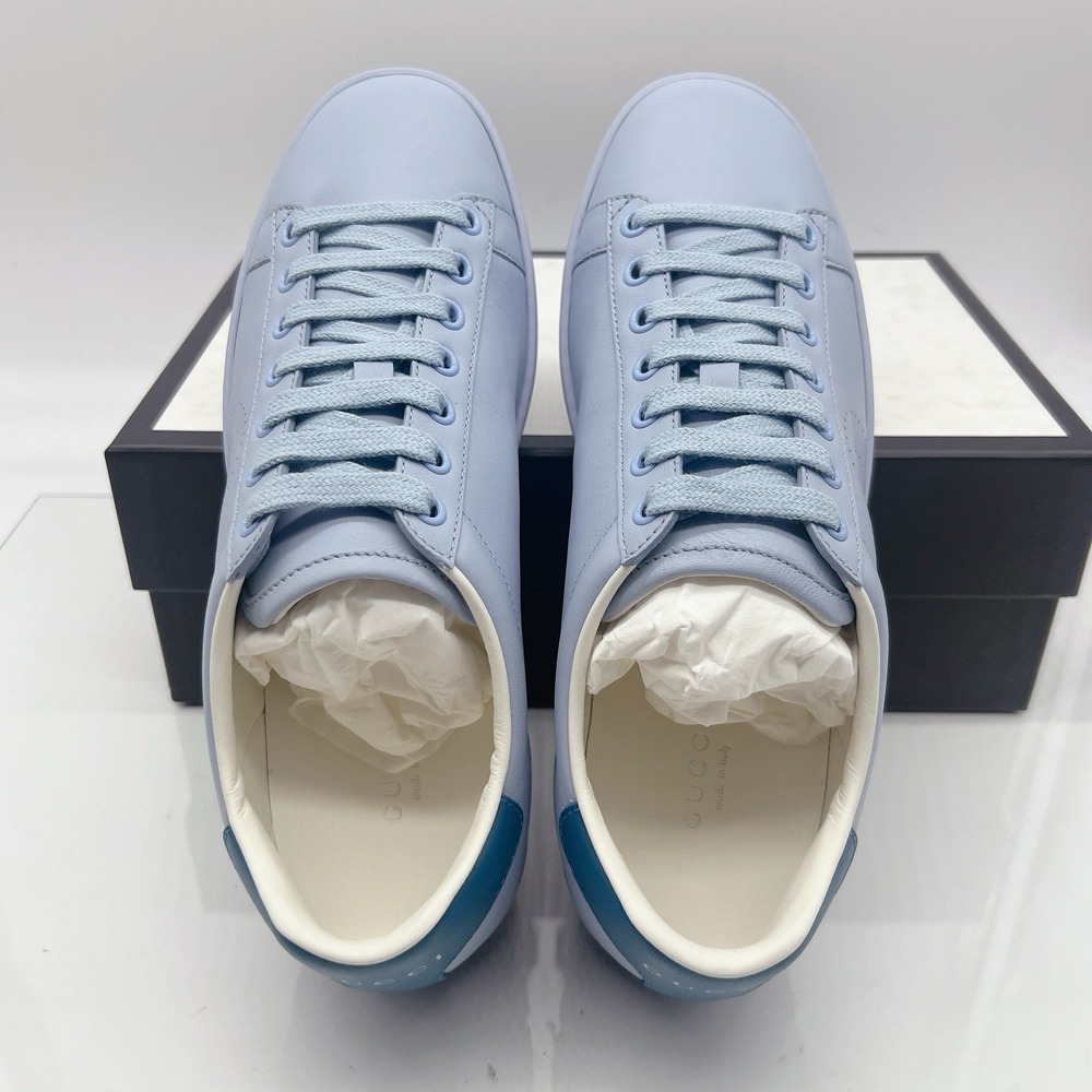 GUCCI Ace Interlocking GG Logo Low Top Sneaker Baby Blue Leather EU 38.5 US 8.5 - Picture 11 of 15